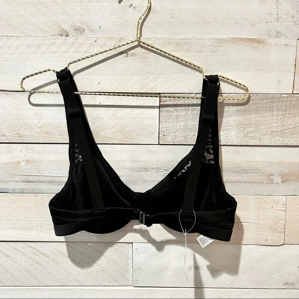 Black Leopard Mesh Triangle Bikini Top 34DD NWT - Picture 3 of 5